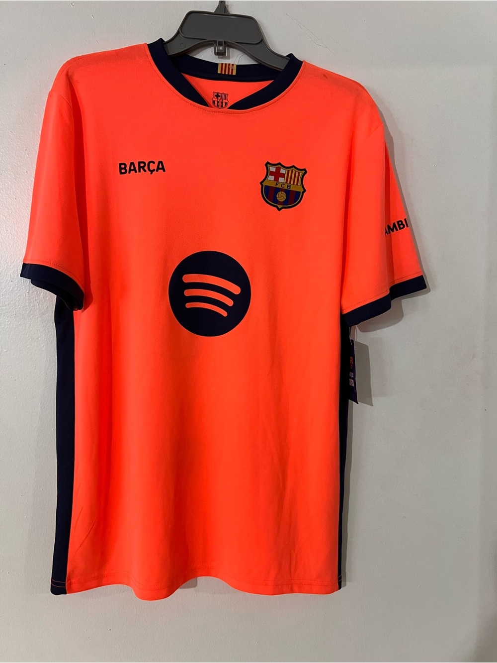Custo Barcelona Men's Neon Coral Training Jersey with Navy Accents